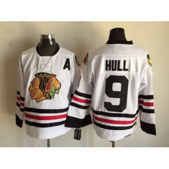 Men's Chicago Blackhawks #9 Bobby Hull White CCM Vintage Throwback Jersey