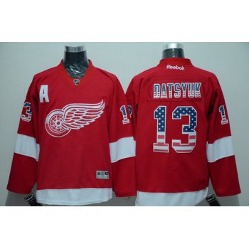 Men's Detroit Red Wings #13 Pavel Datsyuk Red USA Flag Hockey Jersey