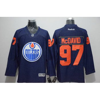 Men's Edmonton Oilers #97 Connor McDavid Navy Blue Denim Fabric Fashion Jersey