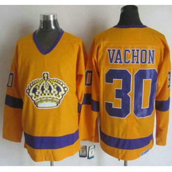 Men's Los Angeles Kings #30 Rogie Vachon 1970-71 Yellow CCM Vintage Throwback Jersey