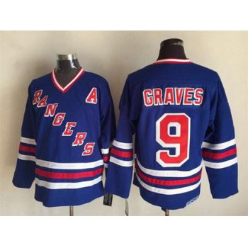 Men's New York Rangers #9 Adam Graves 1990-91 Light Blue CCM Vintage Throwback Jersey