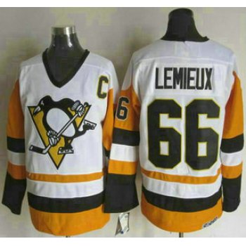 Men's Pittsburgh Penguins #66 Mario Lemieux 1988-89 White CCM Vintage Throwback Jersey