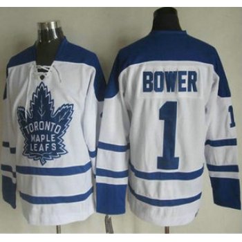 Men's Toronto Maple Leafs #1 Johnny Bower 1998-99 White CCM Vintage Throwback Jersey