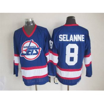 Men's Winnipeg Jets #8 Teemu Selanne 1990-91 Navy Blue CCM Vintage Throwback Jersey