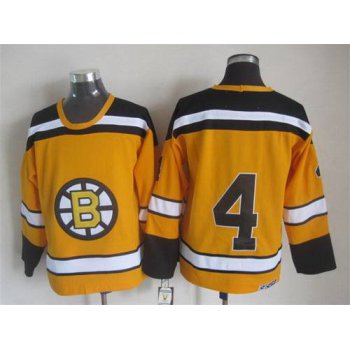 Men's Boston Bruins #4 Bobby Orr 1959-60 Yellow CCM Vintage Throwback Jersey