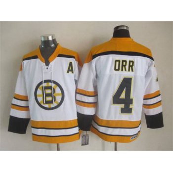 Men's Boston Bruins #4 Bobby Orr 2007-08 White CCM Vintage Throwback Jersey