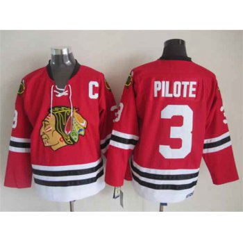 Men's Chicago Blackhawks #3 Pierre Pilote 1957-58 Red Vintage Jersey