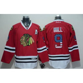 Men's Chicago Blackhawks #9 Bobby Hull USA Flag Fashion Red Jersey