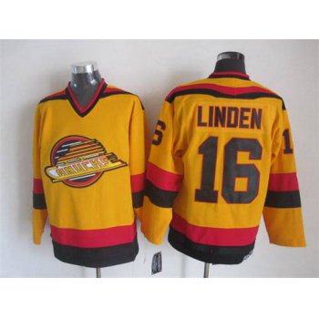 Men's Vancouver Canucks #16 Trevor Linden 1985-86 Yellow CCM Vintage Throwback Jersey