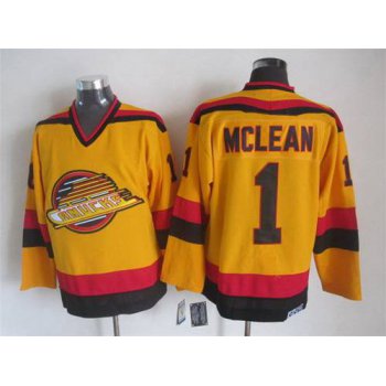 Men's Vancouver Canucks #1 Kirk McLean 1985-86 Yellow CCM Vintage Throwback Jersey