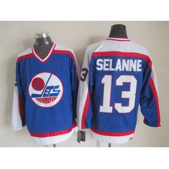 Men's Winnipeg Jets #13 Teemu Selanne 1979-80 Blue CCM Vintage Throwback Jersey