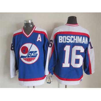 Men's Winnipeg Jets #16 Laurie Boschman 1979-80 Blue CCM Vintage Throwback Jersey