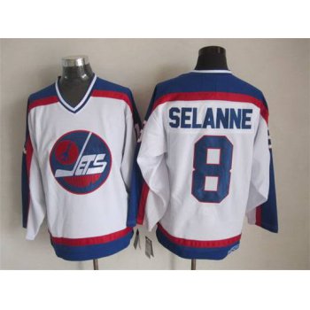 Men's Winnipeg Jets #8 Teemu Selanne 1979-80 White CCM Vintage Throwback Jersey