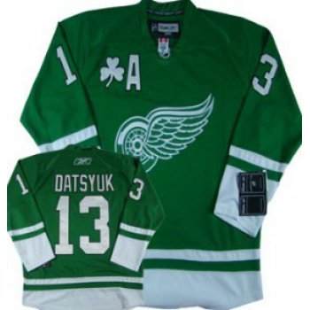 Detroit Red Wings #13 Pavel Datsyuk St. Patrick's Day Green Jersey