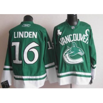 Vancouver Canucks #16 Trevor Linden St. Patrick's Day Green Jersey