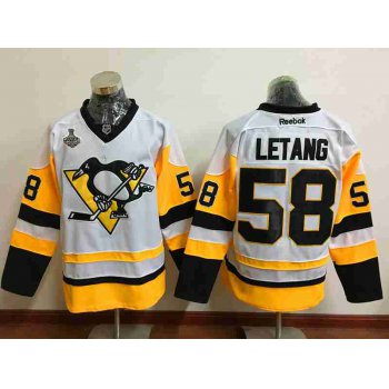 Men's Pittsburgh Penguins #58 Kris Letang White Third 2017 Stanley Cup Finals Patch Stitched NHL Reebok Hockey Jersey