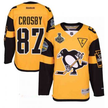 Men's Pittsburgh Penguins #87 Sidney Crosby Yellow Stadium Series 2017 Stanley Cup Finals Patch Stitched NHL Reebok Hockey Jersey