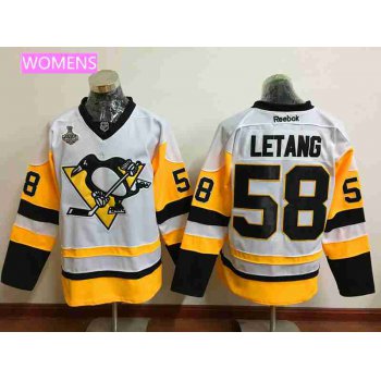 Women's Pittsburgh Penguins #58 Kris Letang White Third 2017 Stanley Cup Finals Patch Stitched NHL Reebok Hockey Jersey