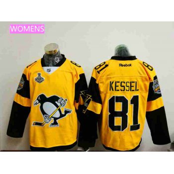 Women's Pittsburgh Penguins #81 Phil Kessel Yellow Stadium Series 2017 Stanley Cup Finals Patch Stitched NHL Reebok Hockey Jersey