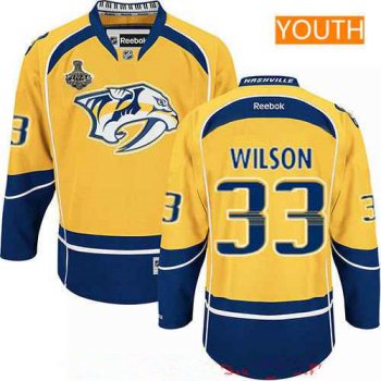 Youth Nashville Predators #33 Colin Wilson Yellow 2017 Stanley Cup Finals Patch Stitched NHL Reebok Hockey Jersey