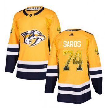 Men's Nashville Predators #74 Juuse Saros Gold Drift Fashion Adidas Jersey