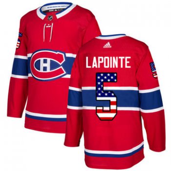 Adidas Canadiens #5 Guy Lapointe Red Home Authentic USA Flag Stitched NHL Jersey