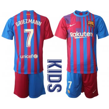 Youth 2021-2022 Club Barcelona home red 7 Nike Soccer Jerseys