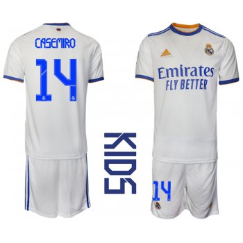 Youth 2021-2022 Club Real Madrid home white 14 Soccer Jerseys