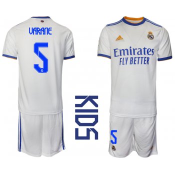 Youth 2021-2022 Club Real Madrid home white 5 Soccer Jerseys