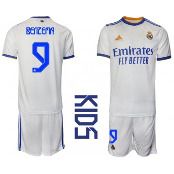 Youth 2021-2022 Club Real Madrid home white 9 Soccer Jerseys