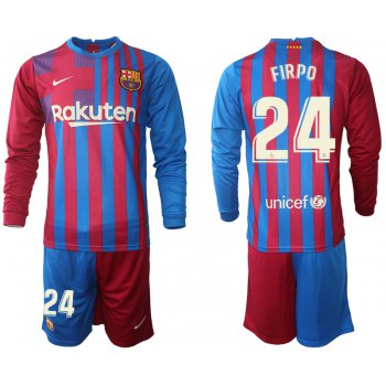 Men 2021-2022 Club Barcelona home red blue Long Sleeve 24 Nike Soccer Jersey