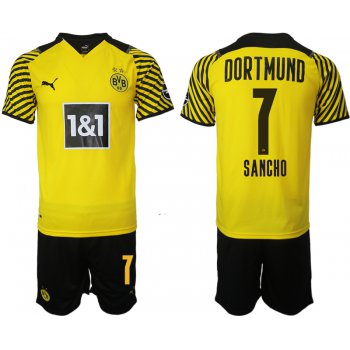 Men 2021-2022 Club Borussia Dortmund home 7 yellow Soccer Jersey