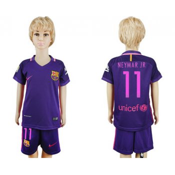 2016-17 Barcelona #11 NEYMAR JR Away Soccer Youth Purple Shirt Kit