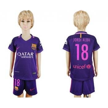 2016-17 Barcelona #18 JORDI ALBA Away Soccer Youth Purple Shirt Kit