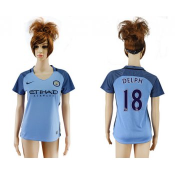 2016-17 Manchester City #18 DELPH Away Soccer Women's Blue AAA+ Shirt