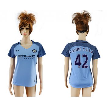 2016-17 Manchester City #42 TOURE YAYA Away Soccer Women's Blue AAA+ Shirt