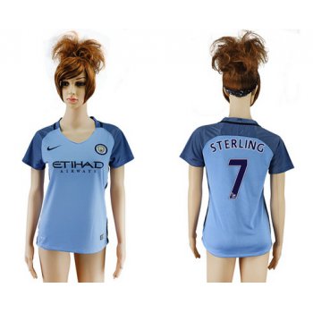 2016-17 Manchester City #7 STERLING Away Soccer Women's Blue AAA+ Shirt