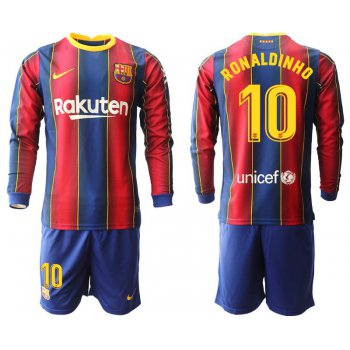 Men 2020-2021 club Barcelona home long sleeve 10 red Soccer Jerseys1