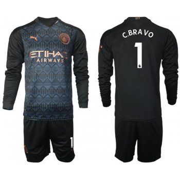 Men 2020-2021 club Manchester city home long sleeve 1 black Soccer Jerseys