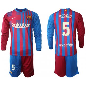 Men 2021-2022 Club Barcelona home red blue Long Sleeve 5 Nike Soccer Jersey