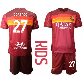 Youth 2020-2021 club AS Roma home 27 red Soccer Jerseys