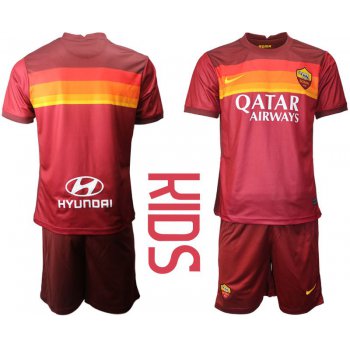 Youth 2020-2021 club AS Roma home red Soccer Jerseys