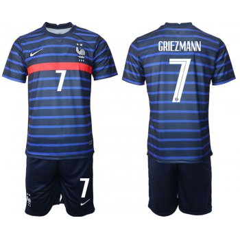 Men 2020-2021 European Cup France home blue 7 Soccer Jersey