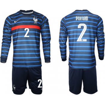 Men 2021 European Cup France home blue Long sleeve 2 Soccer Jersey