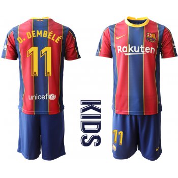 Youth 2020-2021 club Barcelona home 11 red Soccer Jerseys