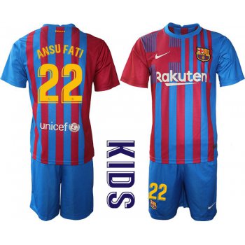 Youth 2021-2022 Club Barcelona home blue 22 Nike Soccer Jersey