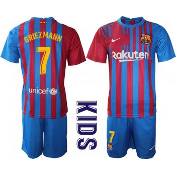 Youth 2021-2022 Club Barcelona home blue 7 Nike Soccer Jersey