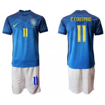 Men 2020-2021 Season National team Brazil away blue 11 Soccer Jersey