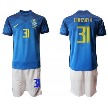 Men 2020-2021 Season National team Brazil away blue 31 Soccer Jersey