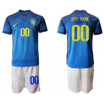 Men 2020-2021 Season National team Brazil away blue customized Soccer Jersey